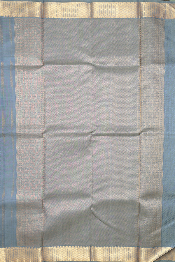 Kanchipuram Silk Saree In Greyish Green With Jacquard Pattern