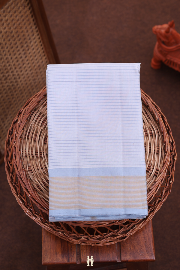 Kanchipuram Silk Saree In Grey With Stripes Design