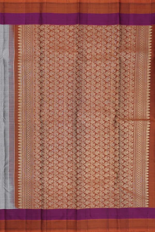 Kanchipuram Silk Saree In Grey With Stripes Design
