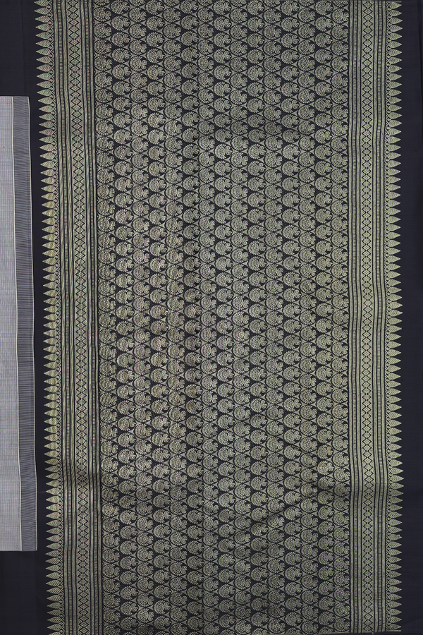 Kanchipuram Silk Saree In Grey With Stripes Design