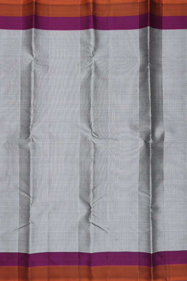 Kanchipuram Silk Saree In Grey With Stripes Design