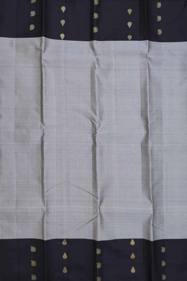 Kanchipuram Silk Saree In Grey With Stripes Design