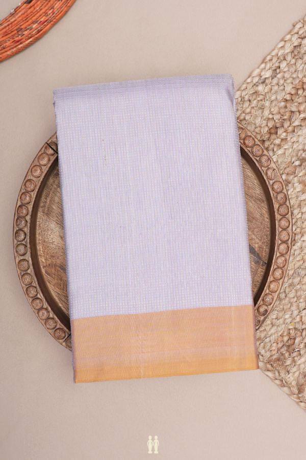 Kanchipuram Silk Saree In Grey With Stripes Design