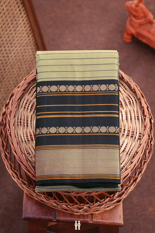 Kanchipuram Silk Saree In Greyish Brown With Stripes Design