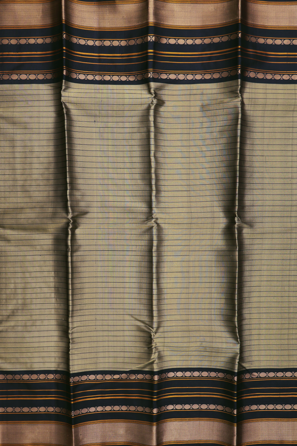 Kanchipuram Silk Saree In Greyish Brown With Stripes Design