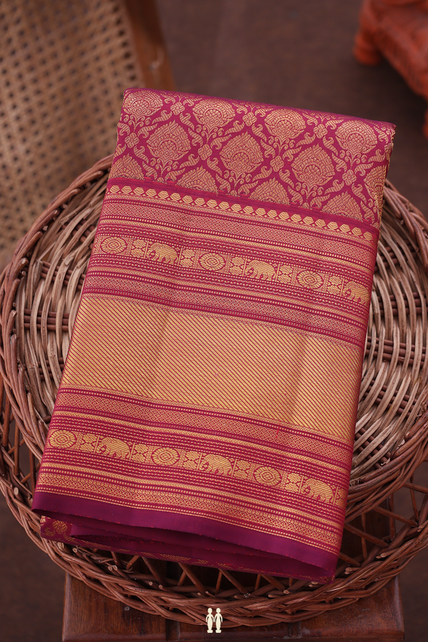 Kanchipuram Silk Saree In Hibiscus Red With Brocade Design