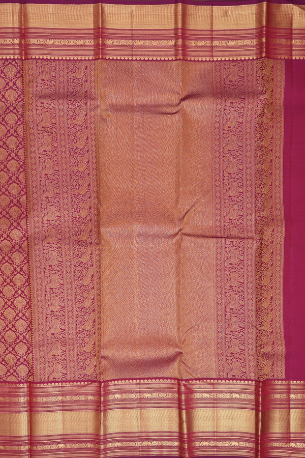 Kanchipuram Silk Saree In Hibiscus Red With Brocade Design