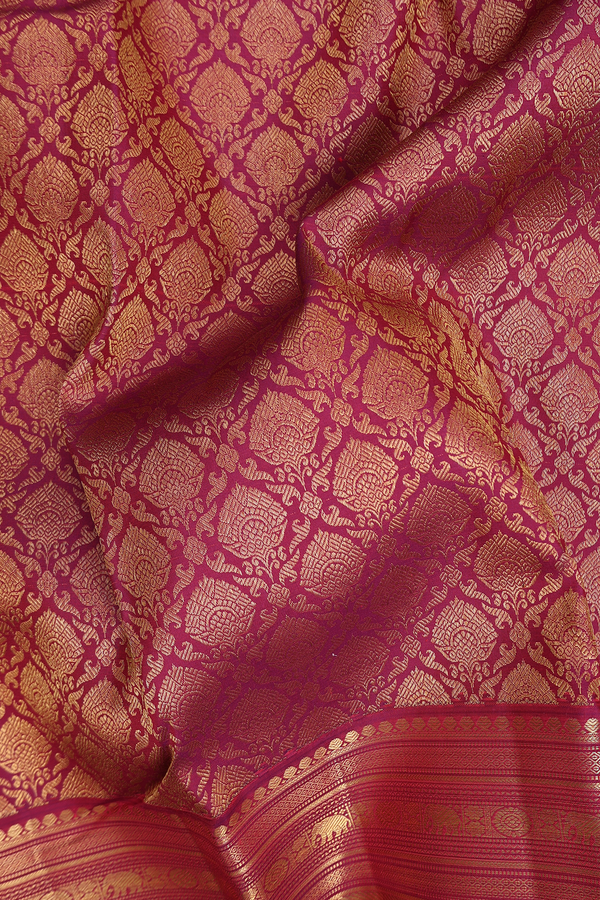 Kanchipuram Silk Saree In Hibiscus Red With Brocade Design