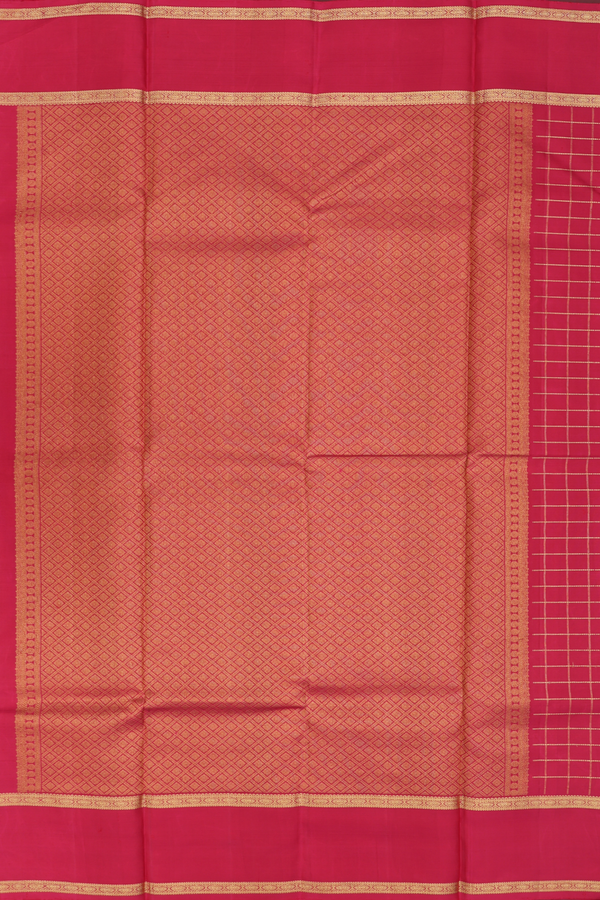 Kanchipuram Silk Saree In Hibiscus Red With Checks Design