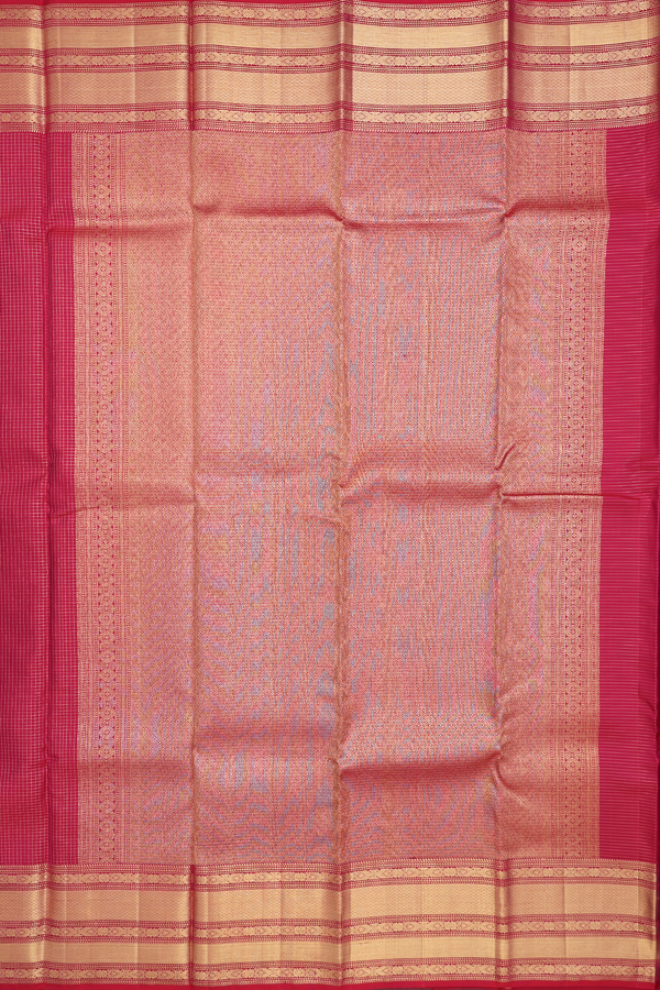 Kanchipuram Silk Saree In Hibiscus Red With Checks Design