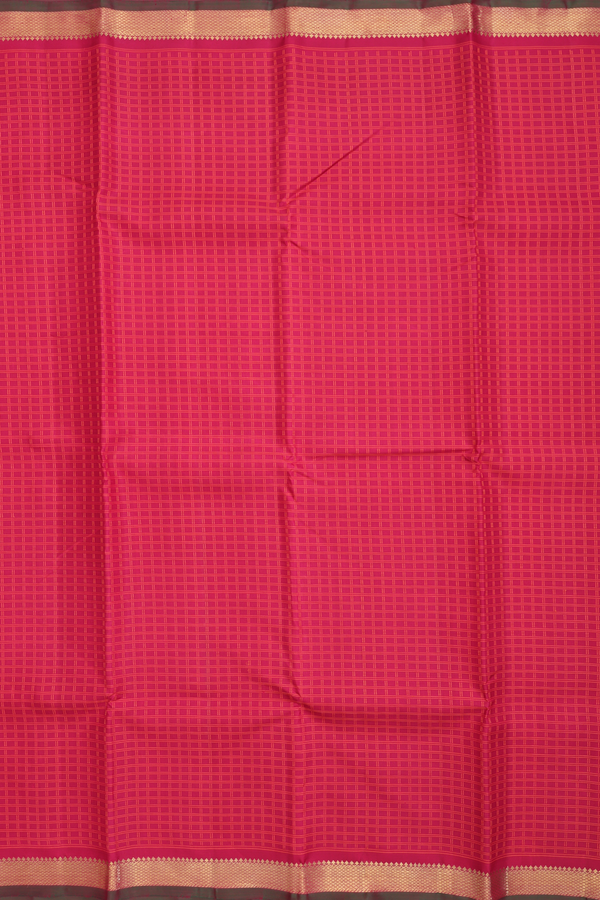 Kanchipuram Silk Saree In Hibiscus Red With Checks Design