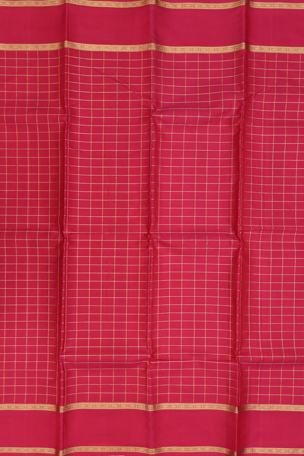 Kanchipuram Silk Saree In Hibiscus Red With Checks Design