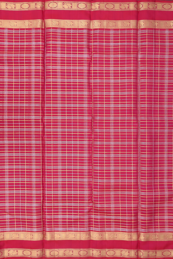 Kanchipuram Silk Saree In Hibiscus Red With Checks Design