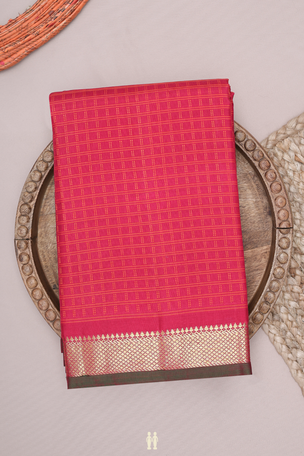 Kanchipuram Silk Saree In Hibiscus Red With Checks Design