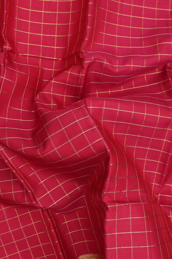 Kanchipuram Silk Saree In Hibiscus Red With Checks Design