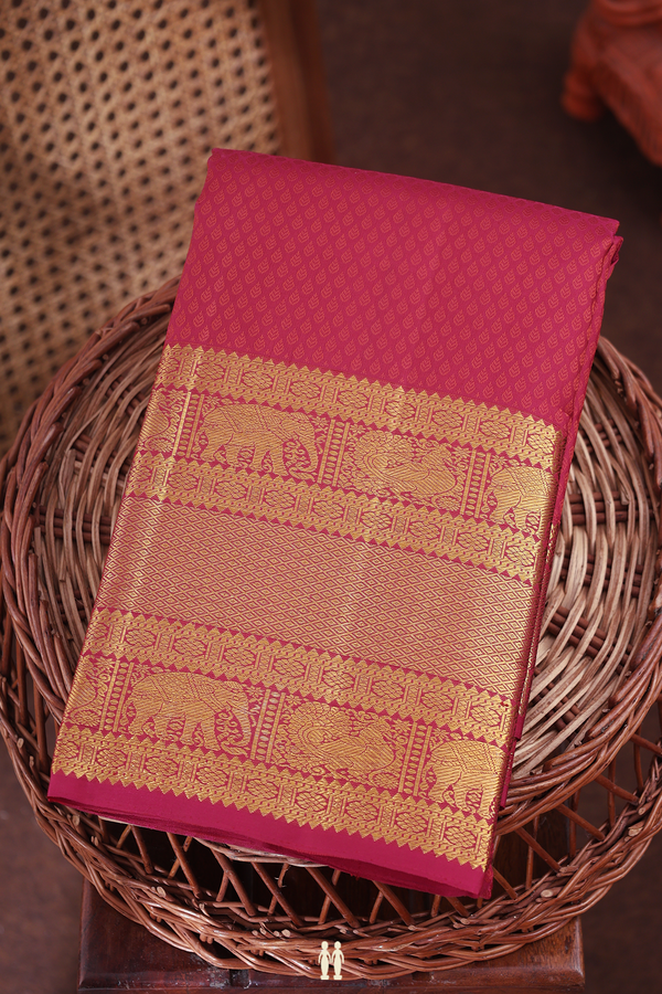 Kanchipuram Silk Saree In Hibiscus Red With Jacquard Pattern
