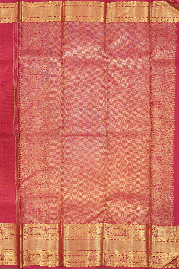 Kanchipuram Silk Saree In Hibiscus Red With Jacquard Pattern