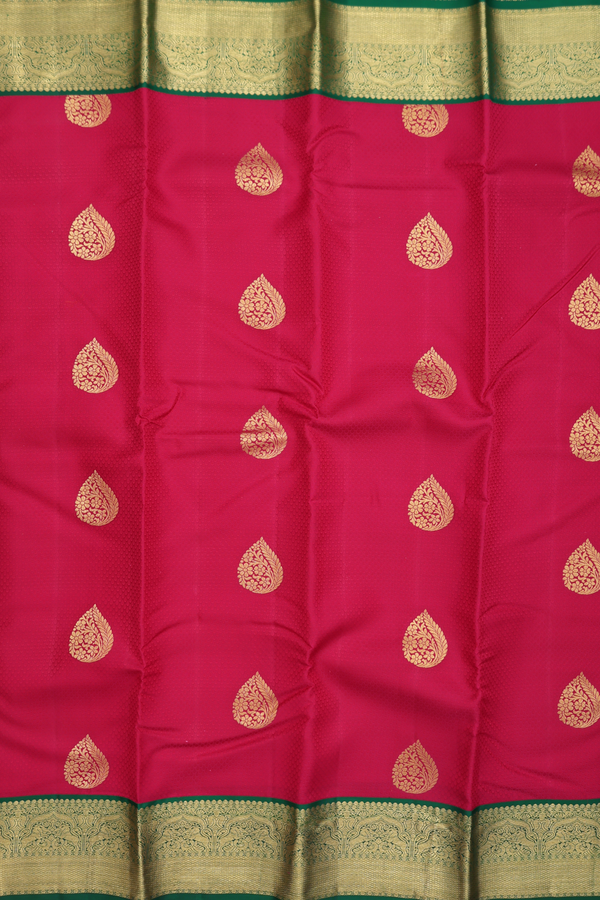 Kanchipuram Silk Saree In Hibiscus Red With Jacquard Pattern