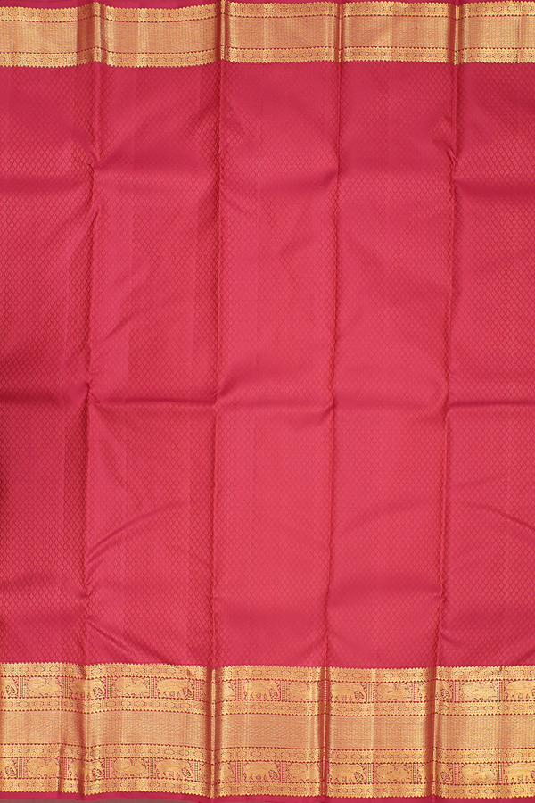 Kanchipuram Silk Saree In Hibiscus Red With Jacquard Pattern