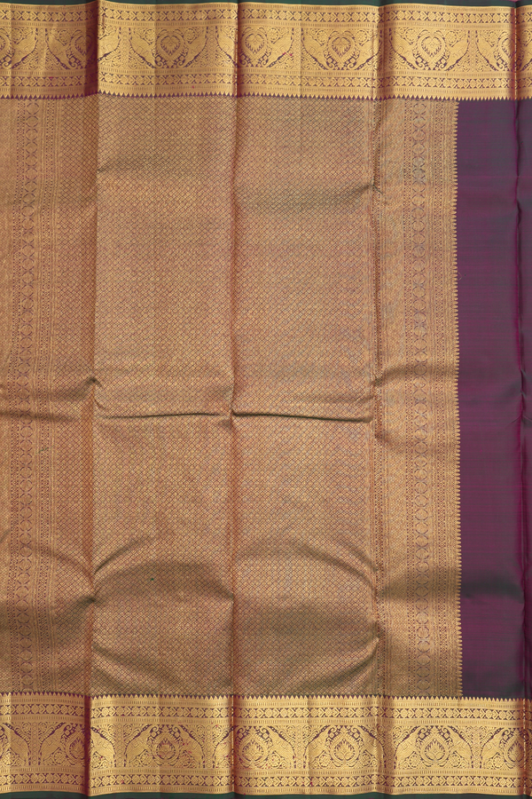 Kanchipuram Silk Saree In Hibiscus Red With Leaf Zari Motifs