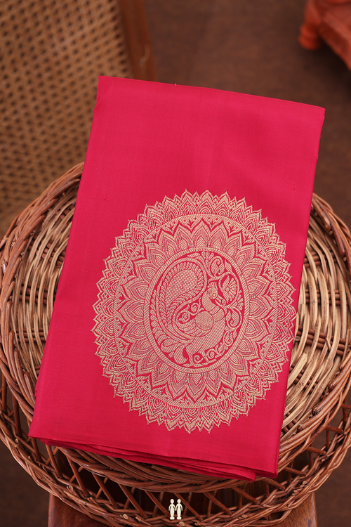 Kanchipuram Silk Saree In Hibiscus Red With Mandala Design