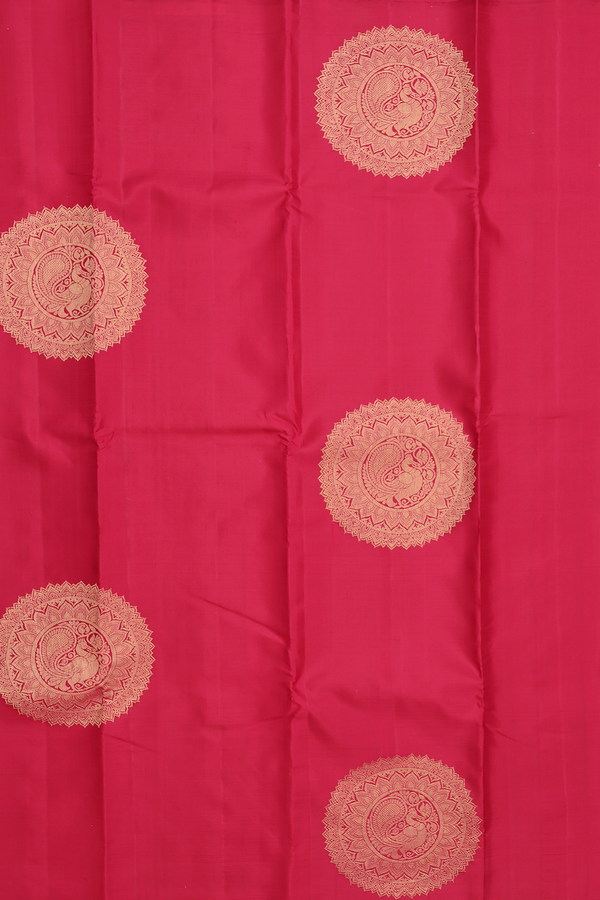 Kanchipuram Silk Saree In Hibiscus Red With Mandala Design