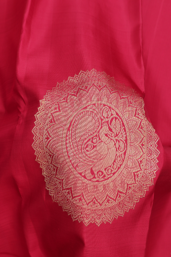 Kanchipuram Silk Saree In Hibiscus Red With Mandala Design