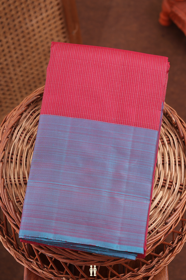 Kanchipuram Silk Saree In Hibiscus Red With Stripes Design