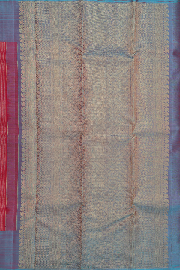 Kanchipuram Silk Saree In Hibiscus Red With Stripes Design