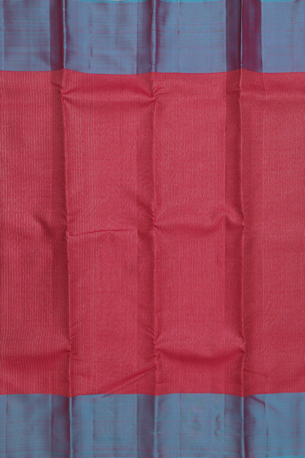 Kanchipuram Silk Saree In Hibiscus Red With Stripes Design