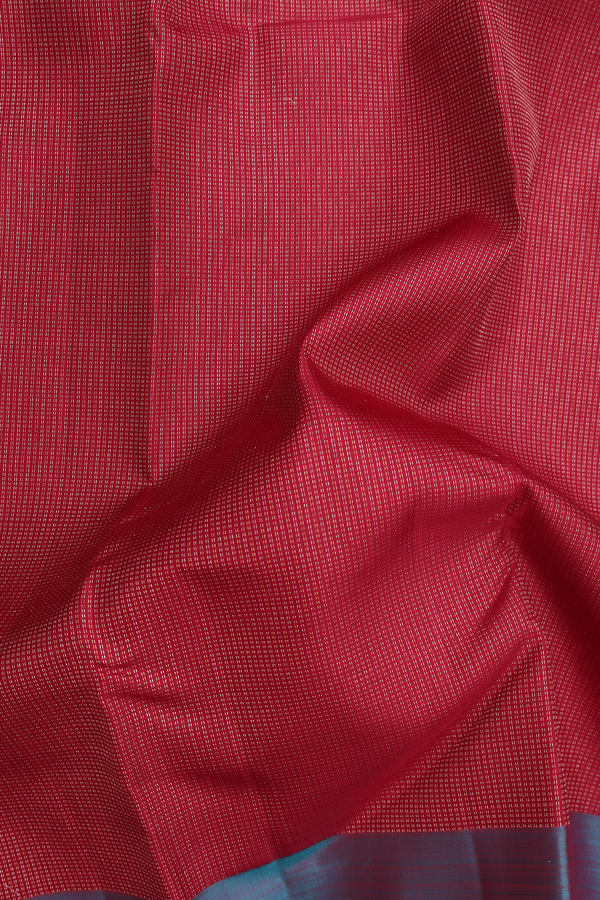 Kanchipuram Silk Saree In Hibiscus Red With Stripes Design