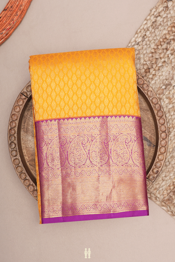 Kanchipuram Silk Saree In Honey Orange With Brocade Design