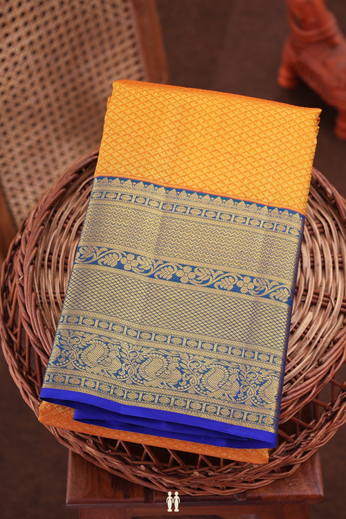 Kanchipuram Silk Saree In Honey Orange With Brocade Design