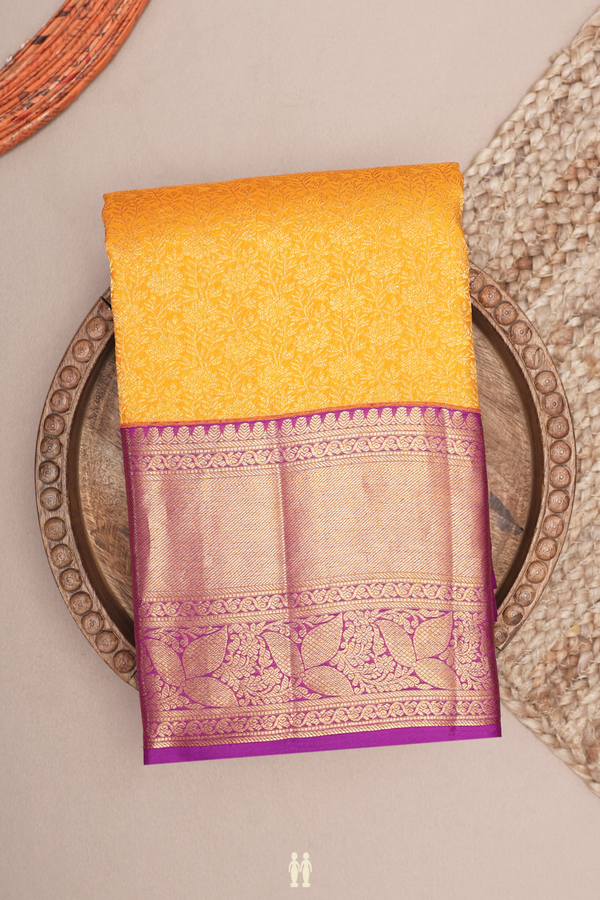 Kanchipuram Silk Saree In Honey Orange With Floral Design