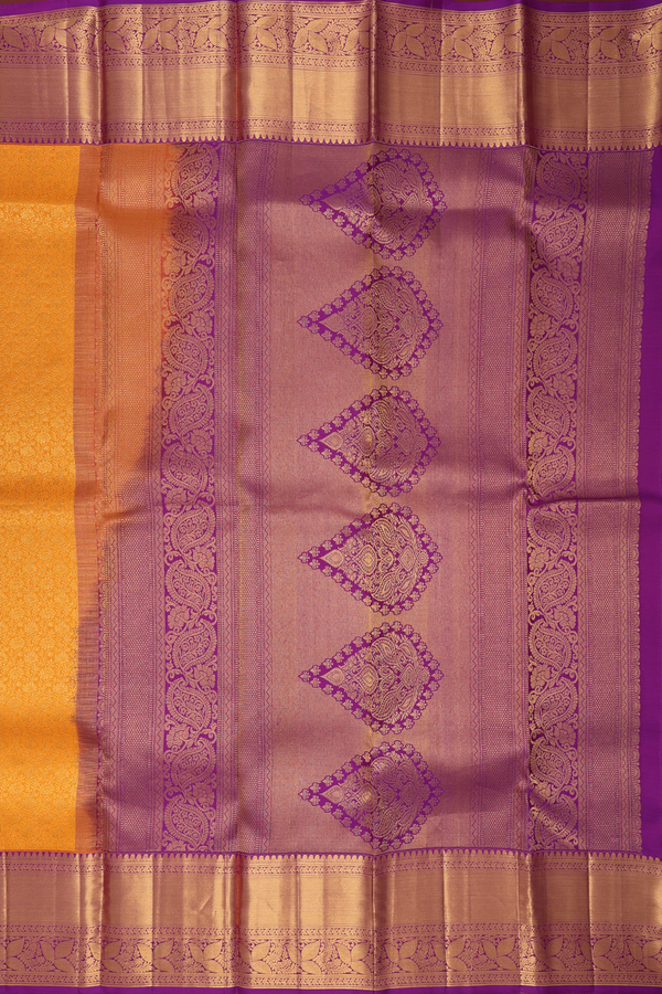 Kanchipuram Silk Saree In Honey Orange With Floral Design