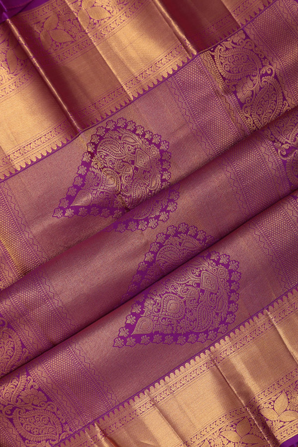 Kanchipuram Silk Saree In Honey Orange With Floral Design