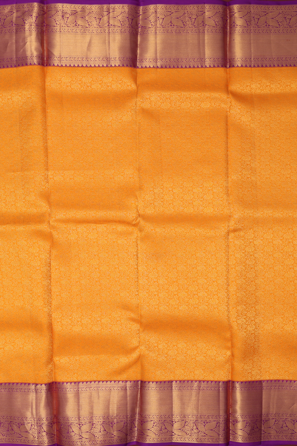 Kanchipuram Silk Saree In Honey Orange With Floral Design