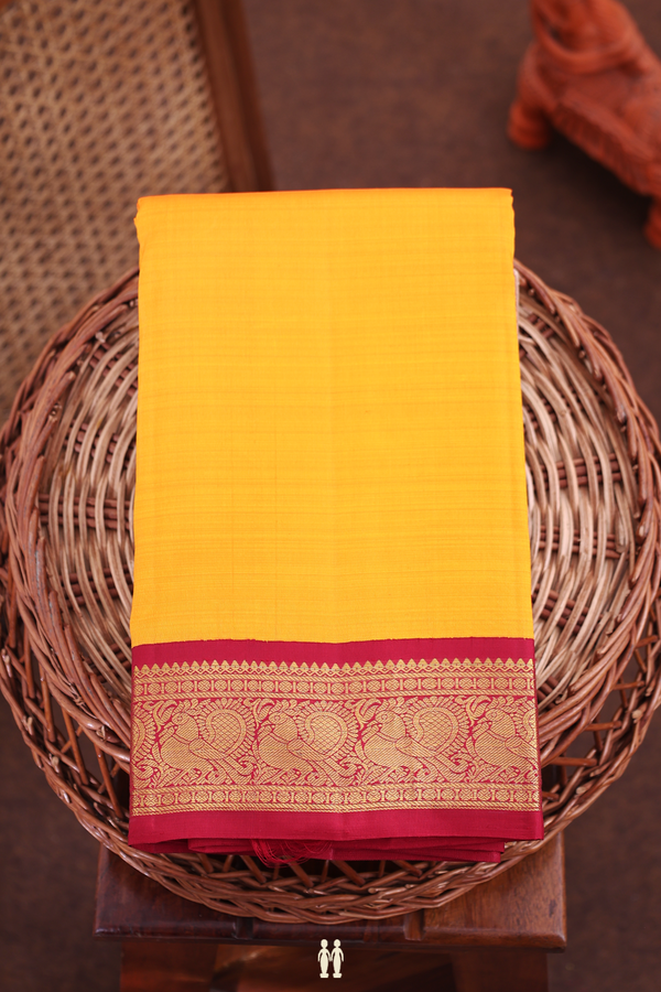 Kanchipuram Silk Saree In Honey Orange With Korvai Border