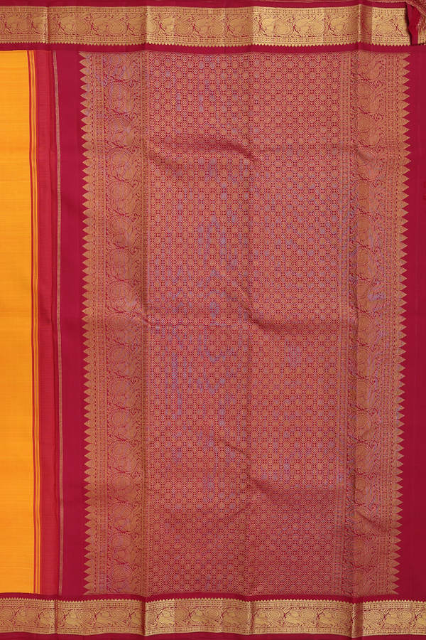 Kanchipuram Silk Saree In Honey Orange With Korvai Border