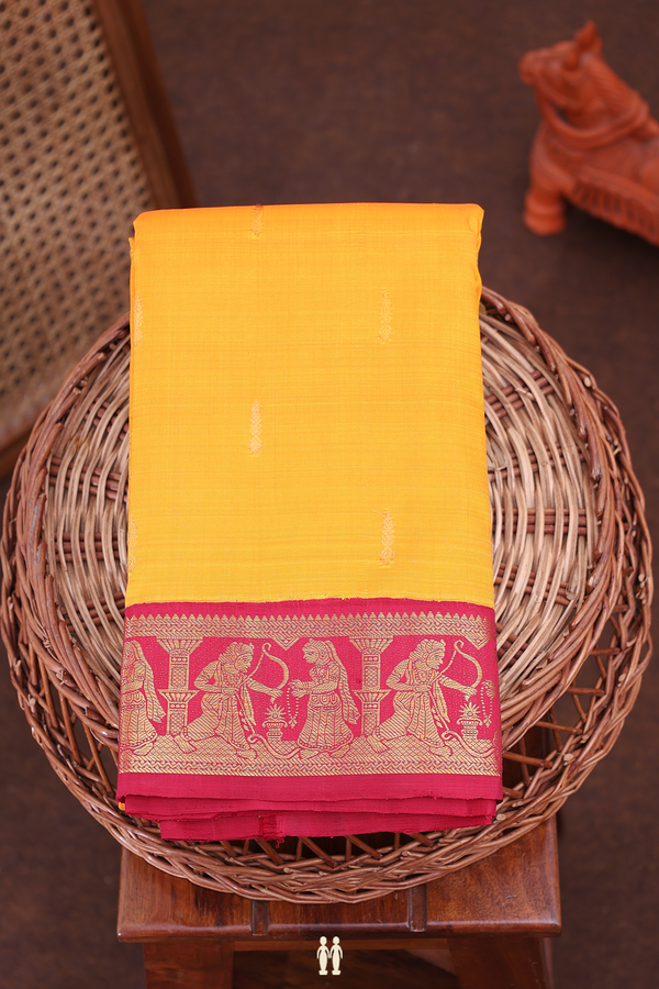 Kanchipuram Silk Saree In Honey Orange With Zari Buttas