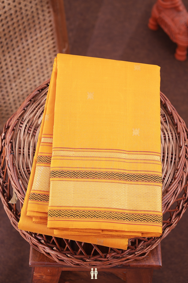 Kanchipuram Silk Saree In Mustard Yellow With Zari Buttas