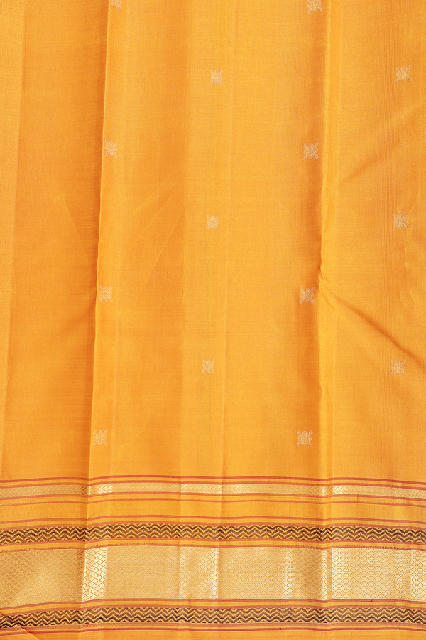 Kanchipuram Silk Saree In Mustard Yellow With Zari Buttas