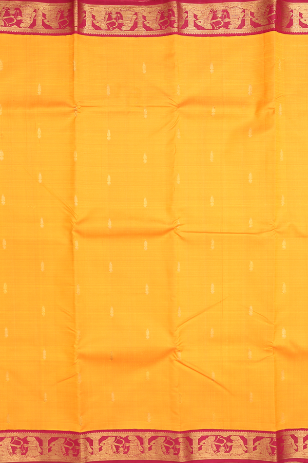 Kanchipuram Silk Saree In Honey Orange With Zari Buttas