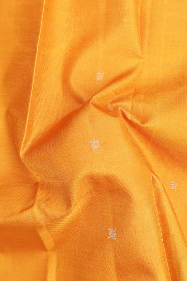 Kanchipuram Silk Saree In Mustard Yellow With Zari Buttas