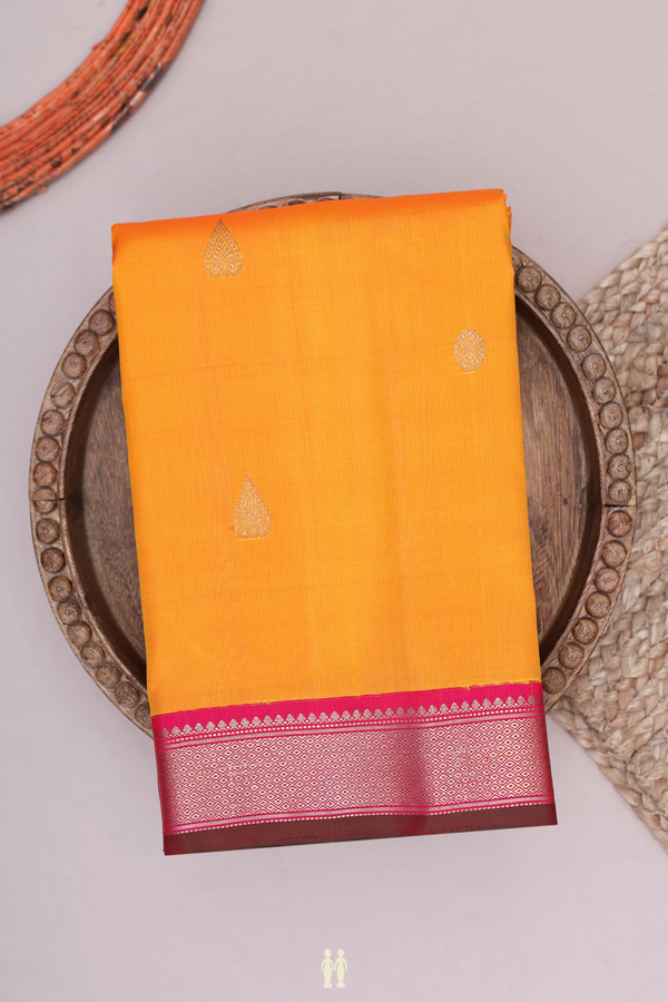 Kanchipuram Silk Saree In Honey Orange With Zari Buttas Buttas