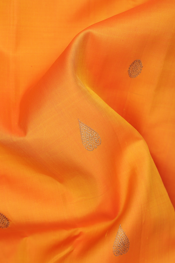 Kanchipuram Silk Saree In Honey Orange With Zari Buttas Buttas
