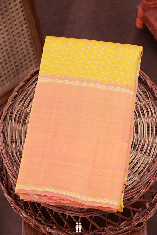 Kanchipuram Silk Saree In Honey Yellow With Checks Design