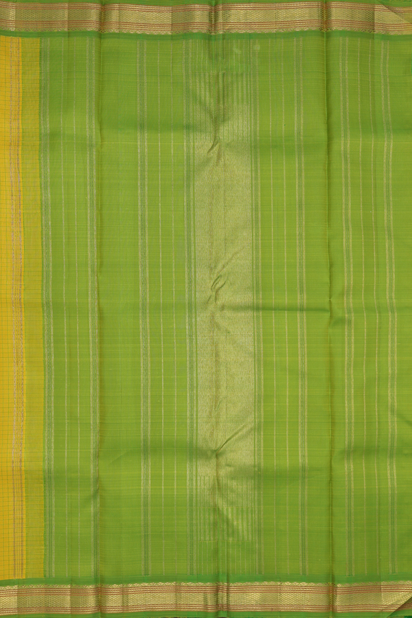 Kanchipuram Silk Saree In Honey Yellow With Checks Design
