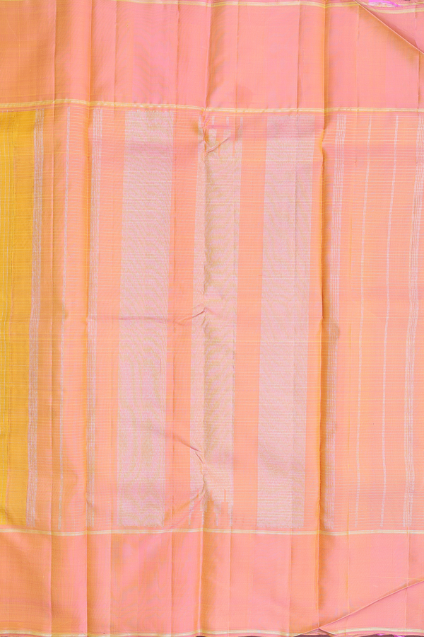 Kanchipuram Silk Saree In Honey Yellow With Checks Design