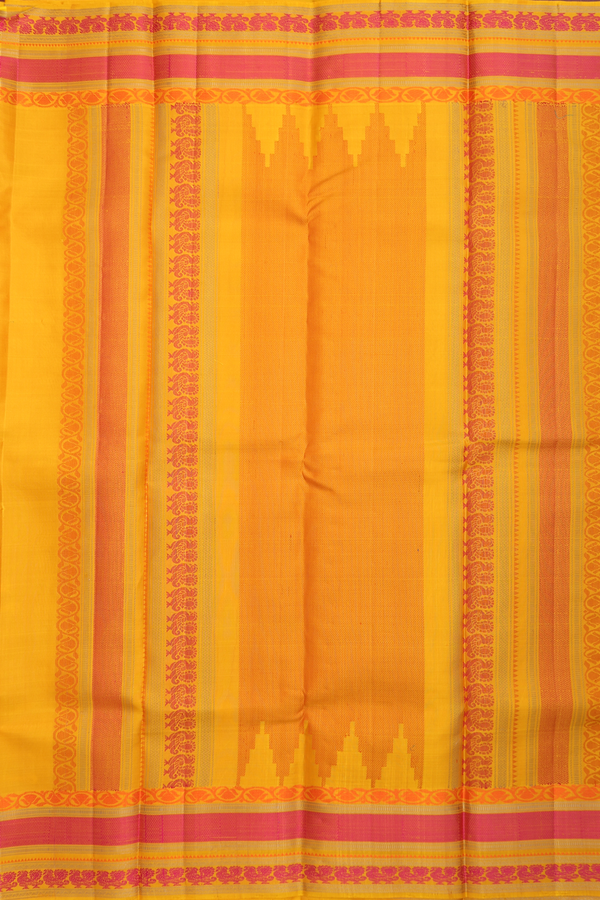Kanchipuram Silk Saree In Honey Yellow With Checks Design